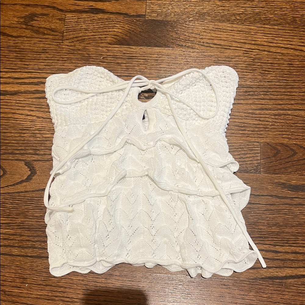 Aqua White Lace Tank Top